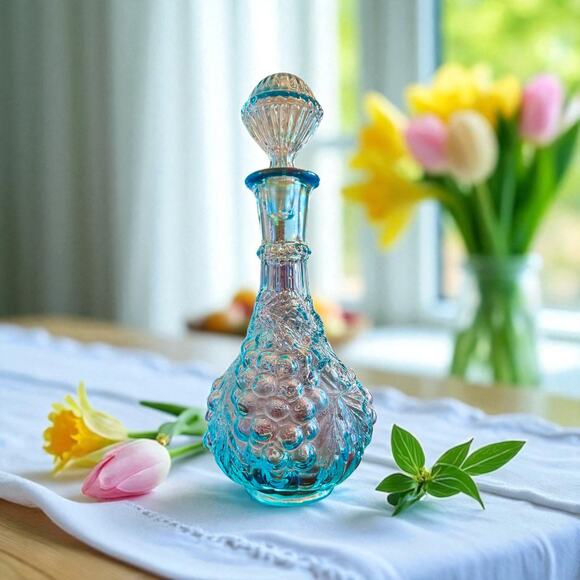 Imperial Glass Azure Blue Grape Decanter-Iridescent-Midcentury Barware-Vintage - Picture 2 of 8